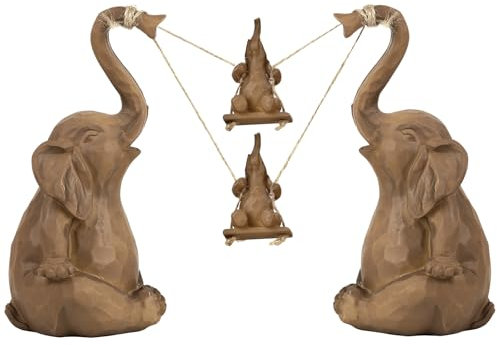 Biobasedon Elephant Decor, Elephant Statues, House Decorations Living Room, Elephant Figurine, Bookshelf Accessories, TV Stand Decor Items, Good Luck Gifts for Women (Brown)