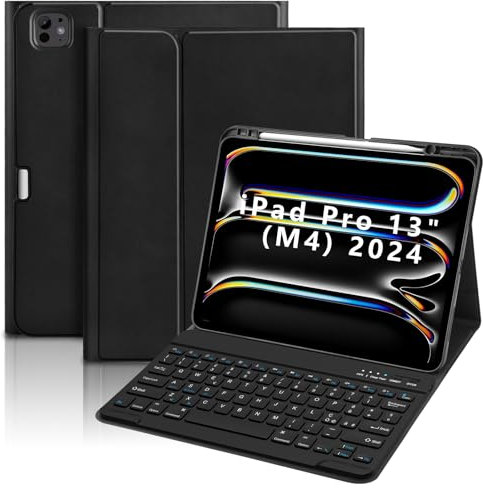 GAOJIE Custodia con Tastiera per iPad Pro 13 Pollici (M4) 2024 con Supporto Penci, Layout Italiano QWERTY Tastiera Bluetooth Magnetica Staccabile per iPad Pro 13 M4 A2925 A2926 A3007(Nero)