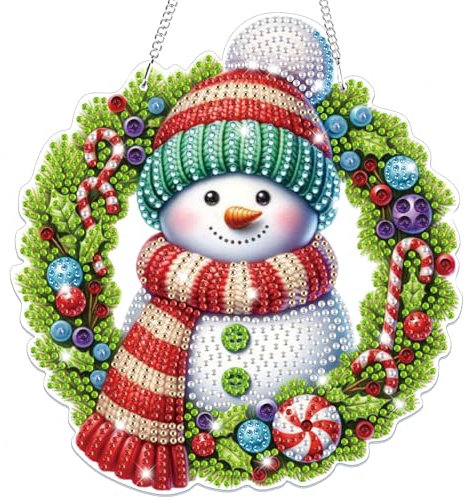 Lxmsja 5D Diamond Painting Weihnachten Anhänger für Erwachsene, Schneemann Diamond Painting Fensterbilder für Kinder, Hängende Ornament Bastelset Kreativ Set für Erwachsene Tür Fenster Wand Decor