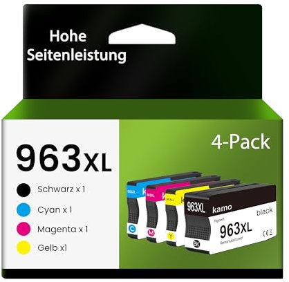 kamo 963XL Druckerpatronen Kompatibel mit HP 963 963XL für Officejet Pro 9010 9012 9014 9015 9016 9019 9020 9022 9025 Drucker (1x Schwarz, 1x Cyan, 1x Gelb, 1x Magenta)