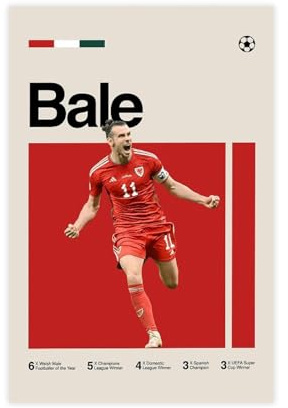 ocvdfss Gareth Bale Leinwand-Poster, Wandkunst, Dekordruck, Bild Gemälde für Wohnzimmer, Schlafzimmer, Dekoration, 30 x 45 cm
