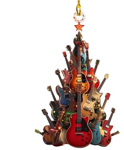 Generisch Rock Gitarre Christbaumschmuck, Acryl Musik Gitarre Christbaumschmuck, Auto Rückansicht Weihnachten Gitarre Anhänger, Gitarre Weihnachten hängende Dekoration Anhänger für Musikliebhaber
