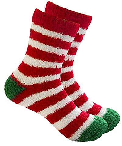 Haussocken Damen - Flauschige Lustige Socken Rot Weiß Gestreifte Socken Damen to Keep Warm Sock Thermosocken Damen Kurze Kuschelsocken Frauen