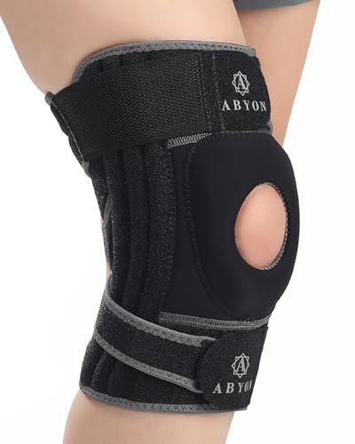 ABYON Rodillera Menisco y Ligamento Ajustable con 3 Estabilizadores Laterales de Resorte y 4 Correas Soporte Mejorado para Hombre y Mujer Artritis, Desgarro de Menisco, Tendinitis, Ligamento (XXL)