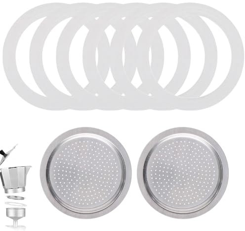 4 Stück Dichtungsringe,Espressokocher Dichtungsring,Ersatzdichtung Silikon Inkl. Aluminium-Siebeinsatz,Dichtungsringe für Kaffeekannen für Italienische Kaffeemaschinen,Wiederverwendbar(3 Tassen)