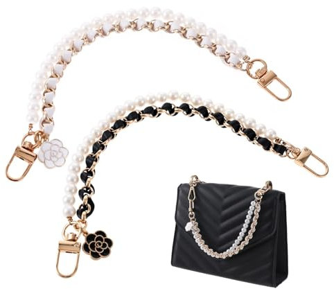 FloralGrace 2 Stück Taschenkette Gold Umhängetasche Handtasche Ersatzkette Trageriemen Gold Kette Imitationsperlen Kurzer Griff für Handtaschen Dekoration (26.5CM)