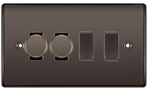 BG Black Nickel 4 Gang Switch 2x Trailing Edge LED Dimmer 2x 2 Way Custom Grid