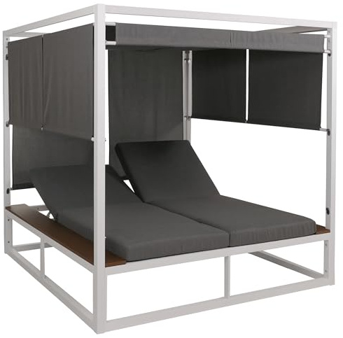 Mendler Aluminium Lounge-Gartenliege HWC-M63b, XL Sonnenliege Daybed, 10cm-Polster 200cm - weiß Polster grau
