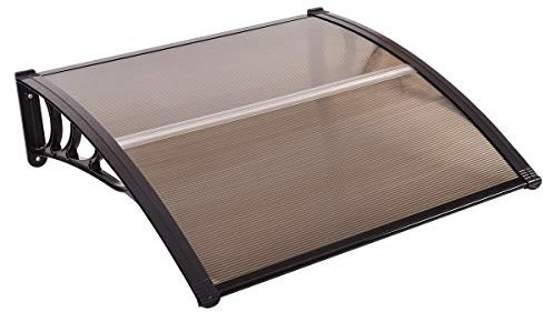 COSTWAY 100 x 100cm Door Awning Canopy, Outdoor Front Window Roof Overhang Awning Exterior, Polycarbonate Patio Rain Shelter Cover (Dark Brown+Black)