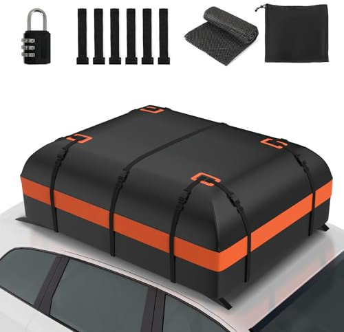 YU YUSING Auto Dachbox 600L 21 Kubikfuß, Dachtasche Autodachtasche Faltbare Wasserdicht, Dachboxen Dachkoffer Aufbewahrungsbox mit 6 Türhaken, 10 verstärkten Riemen, mit/ohne Gepäckträger, Vans SUVs
