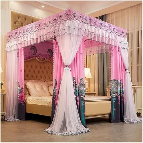 Betthimmel für Zwillings-, Queen- und King-Size-Betten, Prinzessinnenzimmer, staubdicht, verdunkelnd, Doppelbett, luxuriöser Bettvorhang, Moskitonetz (Farbe: Pink-3, Größe: 180 x 220 cm)