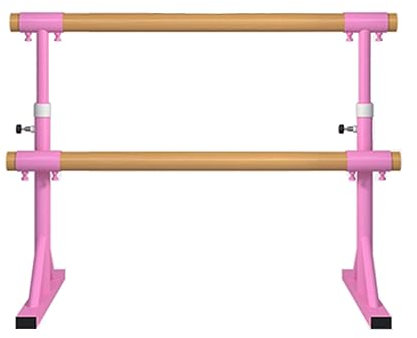 CAFIEDR Ballettstange, Verstellbarer Tanzstab, Doppelstangen-Ballettstange aus Holz, freistehend, Tanzübungsstange, professionelle vertikale Ballettstange für Erwachsen(Rosa 1,5 m)