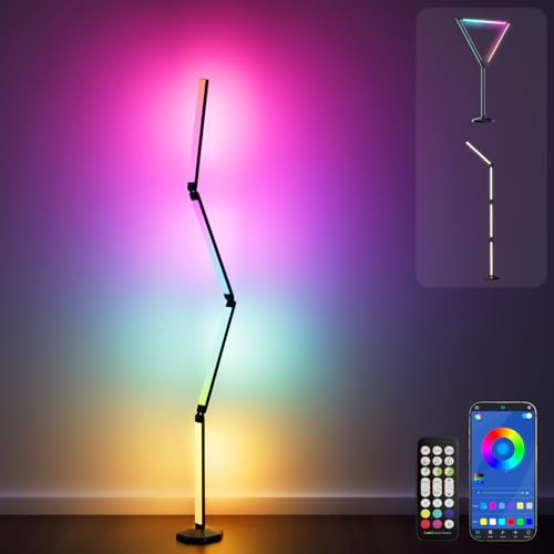 Electight RGB LED Stehlampe Wohnzimmer 170cm, 360° Biegbar&Faltbar, Dimmbar | 16 Millionen Farben, Smart Stehlampe mit Fernbedienung&App, 99 Szenenmodi DIY-Modus Timer, für Wohnzimmer Gaming Schlafzimmer
