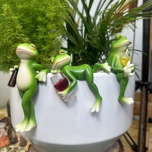 boluoboluomi Mini-Frosch Topfpflanzen Dekorationen, lustige Frosch Garten Dekorationen, Outdoor-Geschenke, Frauen Frosch Statuen, Pflanzer, Terrasse, Rasen Dekorationen (3 Stück)