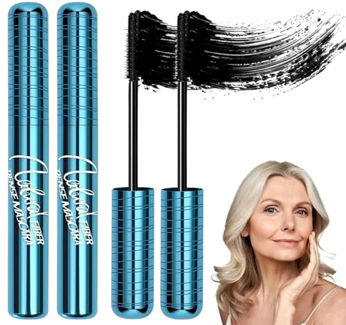 Mascara nero da 2 pezzi per donne mature: formula volumizzante impermeabile per ciglia sottili, naturale e ipoallergenico per occhi sensibili, (Nero)
