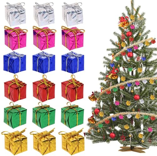 Geschenkbox Mini Weihnachten Deko, 36 Stück Deko Geschenkpäckchen, Miniatur Weihnachten Geschenkbox Anhänger, Dekoration Geschenkpäckchen, Mini Christbaumschmuck