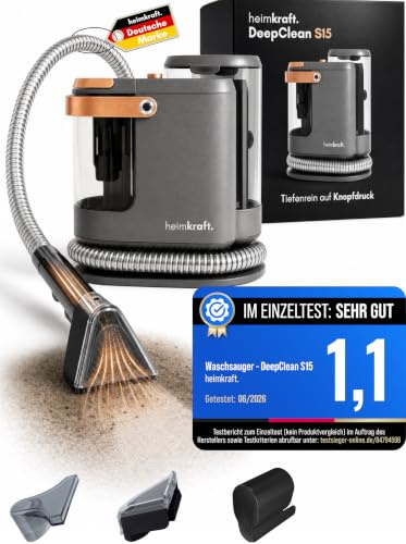 Nasssauger Polsterreiniger Gerät Teppichreiniger Waschsauger – Polstersauger Wischsauger Nassauger [Ohne Durchnässen] für Sofa, Couch, Teppich, Matratze & Auto | heimkraft DeepClean S15
