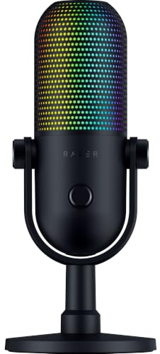 Razer Seiren V3 Chroma 32‑Bit DSP USB-C Microphone for PC, Mac — Black | AI Audio Processing, Noise Isolation, Tap-to-Mute, Supercardioid Condenser Mic, Chroma RGB, Discord, OBS Studio, Streamlabs