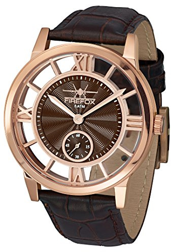 FIREFOX FFS179-106 Damenuhr Herrenuhr Unisex durchsichtig medium-Size Edelstahl rosevergoldet Lederarmband braun wasserdicht