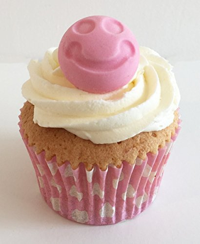 6 Handgemachte Kuchendekorationen aus Zucker: Rosa Smiley Gesichter / 6 Pink Sugar Smiley Faces