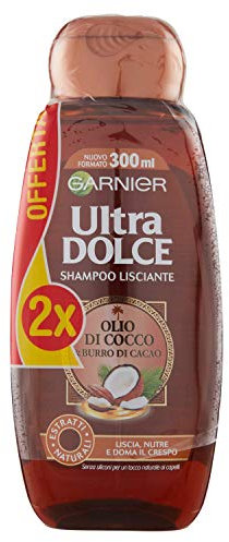 Garnier Ultra Dolce Kakao-Shampoo und Kokosöl für glattes oder glattes Haar, ohne Parabene, natürlicher Extrakt, 300 ml [2er-Pack]