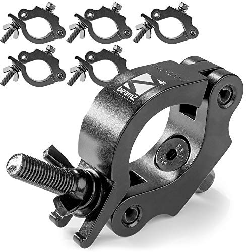 BeamZ BC50B-200 Half Coupler Clamp Kit – 6x Heavy Duty Aluminium Slimline O-Clamps for DJ Stage Lighting & Truss Mounting, 48-51mm, M10 Bolt, 200kg Capacity, Black Finish