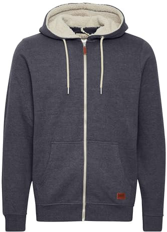 Blend BHHulker Herren Sweatjacke Kapuzenjacke Zip-Hoodie Pullover mit Teddy-Futter Kängurutasche Rippbündchen Baumwollmischung Regular fit, Größe:M, Farbe:Navy Teddy (74653)