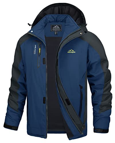 TACVASEN Herren Leichte Wasserdichte Softshell Jacke mit Abnehmbarer Kapuze, Marine Blau, DE S