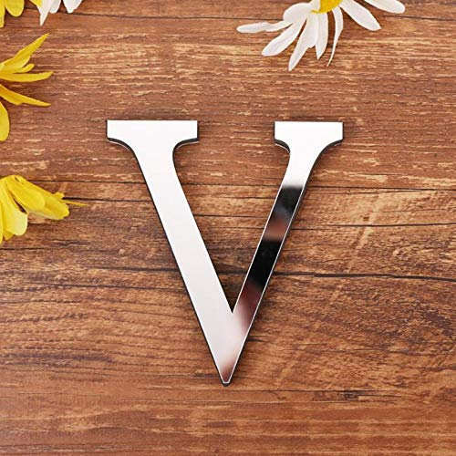 3D DIY Dekorative Buchstaben Alphabet Silber, Gspirit Kreative Acryl Spiegel Oberfläche Alphabet 26 Buchstaben Wandaufkleber Party Dekoration (V)