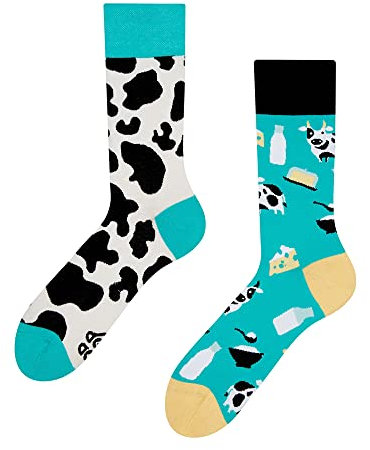 Dedoles Chaussettes Unisexe Homme Femme & Enfants beaucoup designs amusants gauche droite différent, couleur: Turquoise, motif: Vache, taille: 35-38