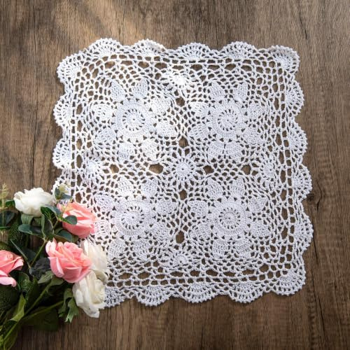 Eiyye Platzset Baumwolle Quadratische Handarbeit Tischdeckchen 36x36 cm Spitzen Dekor Untersetzer für Esstisch Vasen Gläser（1 Stück）