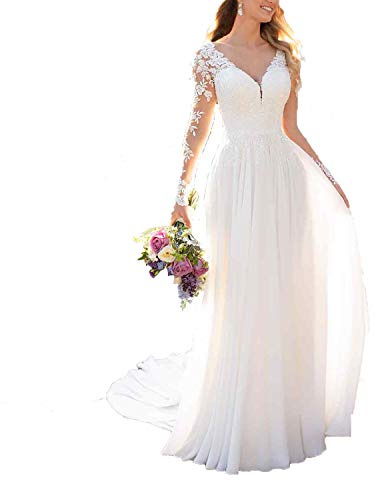 Findlovewedding Abiti da Sposa per la Sposa 2019 con Appliques di Pizzo - Avorio - 52