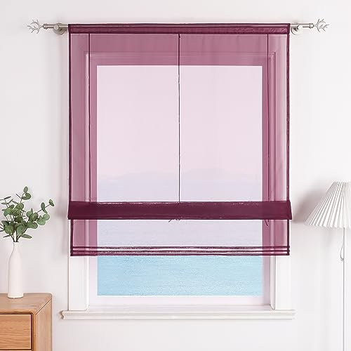 ESLIR Raffrollo Küche Raffgardine mit Tunnelzug Bändchenrollo Weiß Voile Gardinen Transparent Violett BxH 100x155cm 1 Stück