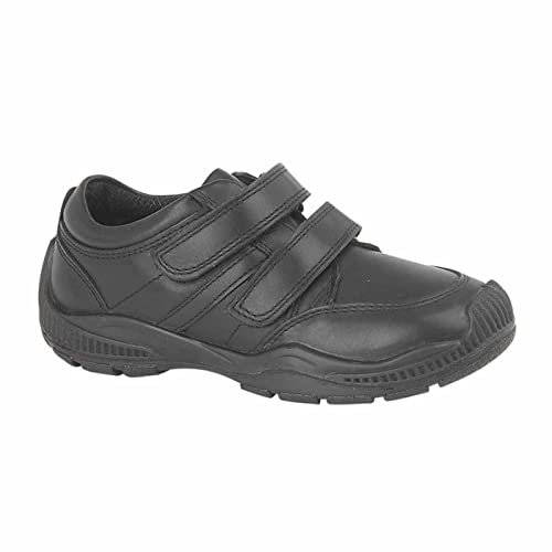 Roamers Boys Twin Touch Fastening Leather Shoe with Toe Guard (1 UK) (Black)