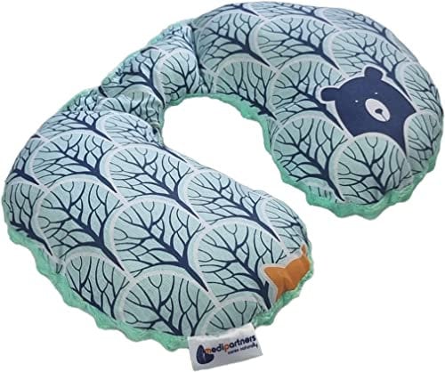 Medi Partners NACKENKISSEN Kinder Nacken Nackenstütze 100% Baumwolle/Minky Baby Nackenhörnchen für auto Kinderwagen autofahrt reisen Schlaf Hals kissen Schlummerrolle (Wald mit minzer Minky)