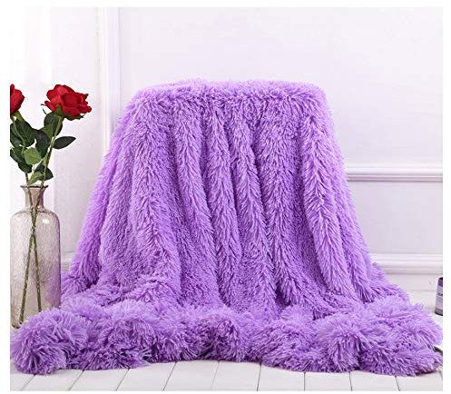 Hggzeg, Coperta a pelo lungo super morbida, elegante e accogliente, in finta pelliccia, decorativa, per divano, sedia e letto (viola, 160 x 200 cm)