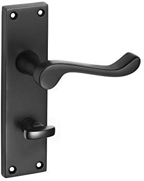 Matte Black Internal Door Handles with Bathroom Lock Victorian Scroll Lever