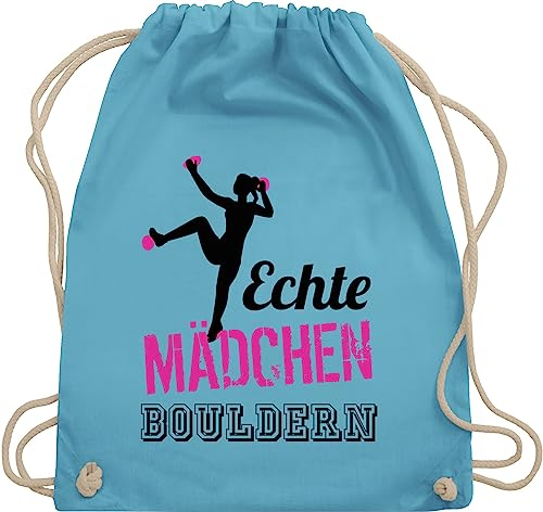 Turnbeutel Rucksack - Echte Mädchen bouldern fuchsia/schwarz - Unisize - Hellblau - geschenke für boulderer kinderturnbeutel sport boulder beutel sportbeutel 25. geburtstag gehen beuteltasche