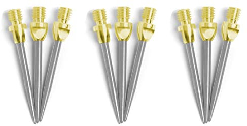 THOR-DARTS 3-6-9-12 Stahlspitzen für Steeldart Gold-Silber Steeldartspitzen + Gummiringe + Flights Marken - Metallspitzen (ohne Zubehör, 3 Set (9 Stück) MS2 Gold-Silber)