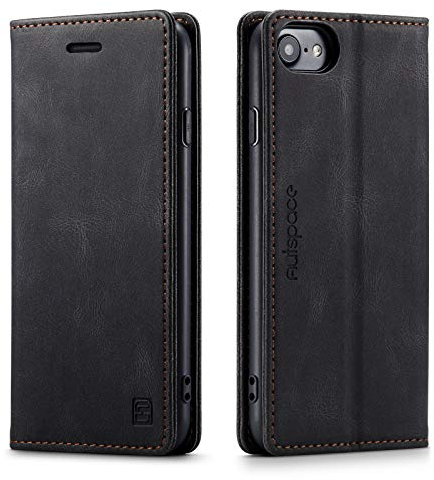 LOLFZ Wallet Case for iPhone SE 2022 iPhone SE 2020 iPhone 7 iPhone 8 iPhone 6 iPhone 6S, Magnetic Flip Leather Case with RFID Block Card Slots Kickstand Shockproof Protective Cover - Black