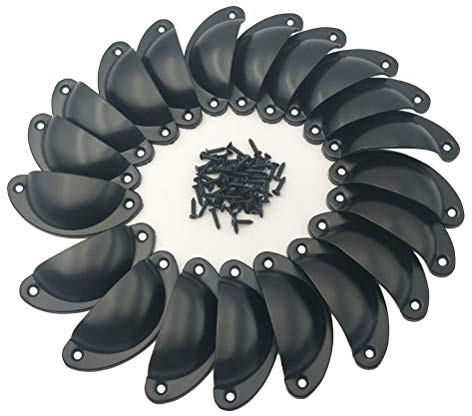 PUERHUACI Poignée de Coquille Vintage,Poignee de Meuble Vintage Bouton de Porte Décoration Rétro Bouton de Porte de Placard,20 Pièces Rétro Poignées de Porte Noir Avec 40 Vis