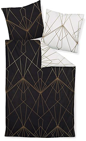 Janine Mako-Satin-Bettwäsche J.D. 135x200 cm + 80x80 cm bronzebraun-schwarz