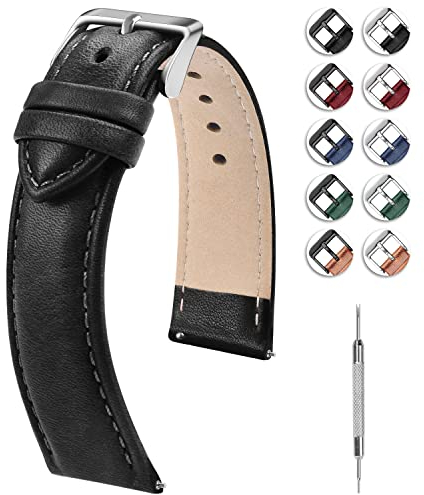 Fullmosa 18mm Armband kompatibel mit Garmin Venu 3S/2S Vivoactive 4S/3S Vivomove 3S/Active S/Forerunner 255s Damen Herren Leder Uhrenarmband, Schwarz+Silberne Schnalle