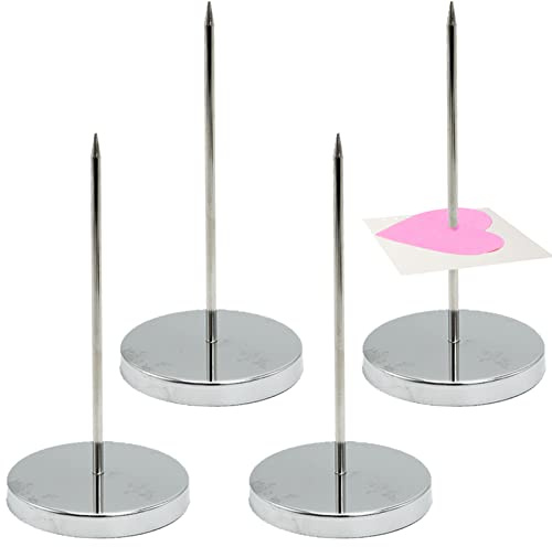 4 Stück Papier-Memo-Halter, Quittungsspike, Papierspike, Rechnung, Ticket, Notizen, Zettelspieß mit runder Basis, gerade Stange aus Metall, für Restaurant, Küche, Hotel, Büro (Silber)