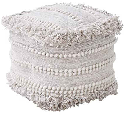 BUTLERS Boho Lounge Woll-Pouf mit Troddeln