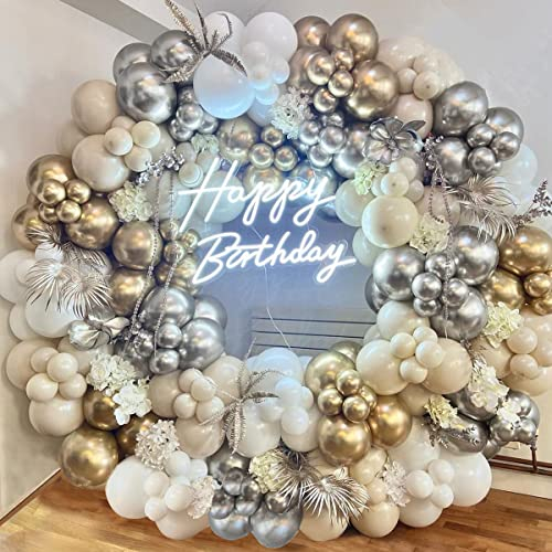 Luftballon Girlande Gold Weiß, 106 Stück Silber Gold Ballon Girlande Geburtstag Party Dekorationen, Metallic und Sand Weiß Luftballons für Geburtstag Deko Hochzeit Engagement Baby Shower Weihnachten