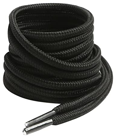 VSUDO 90 cm Lacci Nero Rotondi per Scarponi/Stivali, Stringhe ø4 mm per Scarpe da Passeggio, Black Boots Lace, Lacci Nero per Scarpe da Lavoro/Escursionismo/Sicurezza/Trekking (2 Paia-Nero-090cm)