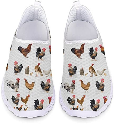 POLERO Mesh-Schuhe mit Huhn für Damen und Herren Rooster Hen Chicken Farm Slip-On-Schuhe, leichte, lässige Wanderschuhe, EU45