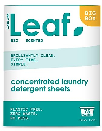 Leaf Laundry Sheets x75 Ultra Concentrated Bio Washing Detergent - Simple Detergent, Swaps Pods, Liquid, Powder, Capsules – Travel Wash, Pack Of 1