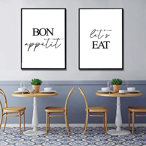 Dittelle Bon Appetit Let's Eat Zitate Leinwand Gemälde Minimalismus Schwarz Weiß Wandkunst Poster und Druckbilder Esszimmer Dekor 35x50cm-2Pieces Frameless